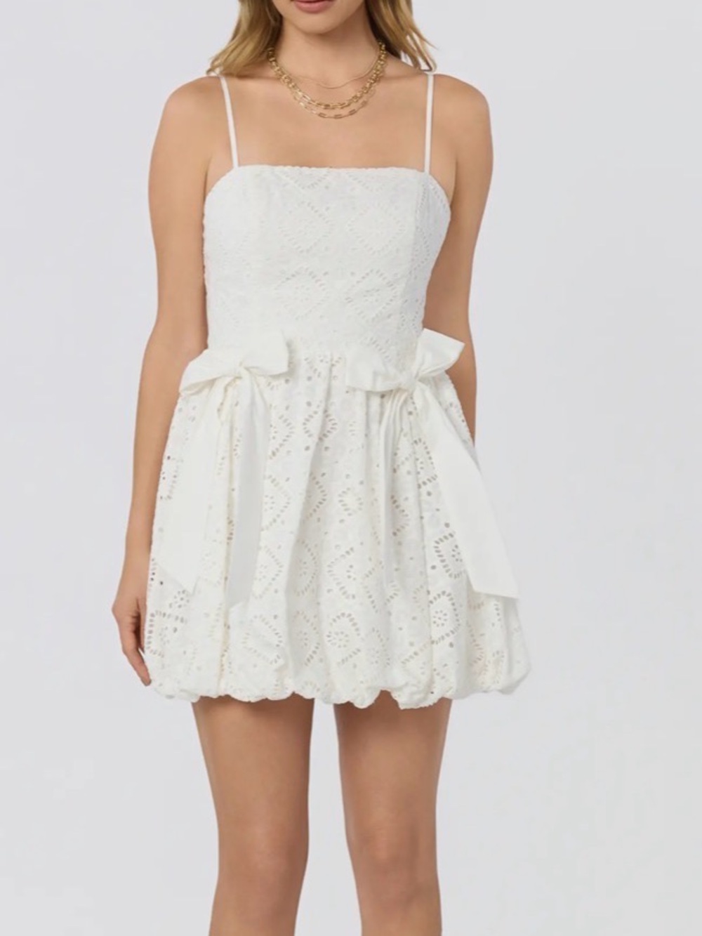 Astr White Aislinn Eyelet Bubble Hem Minidress XS